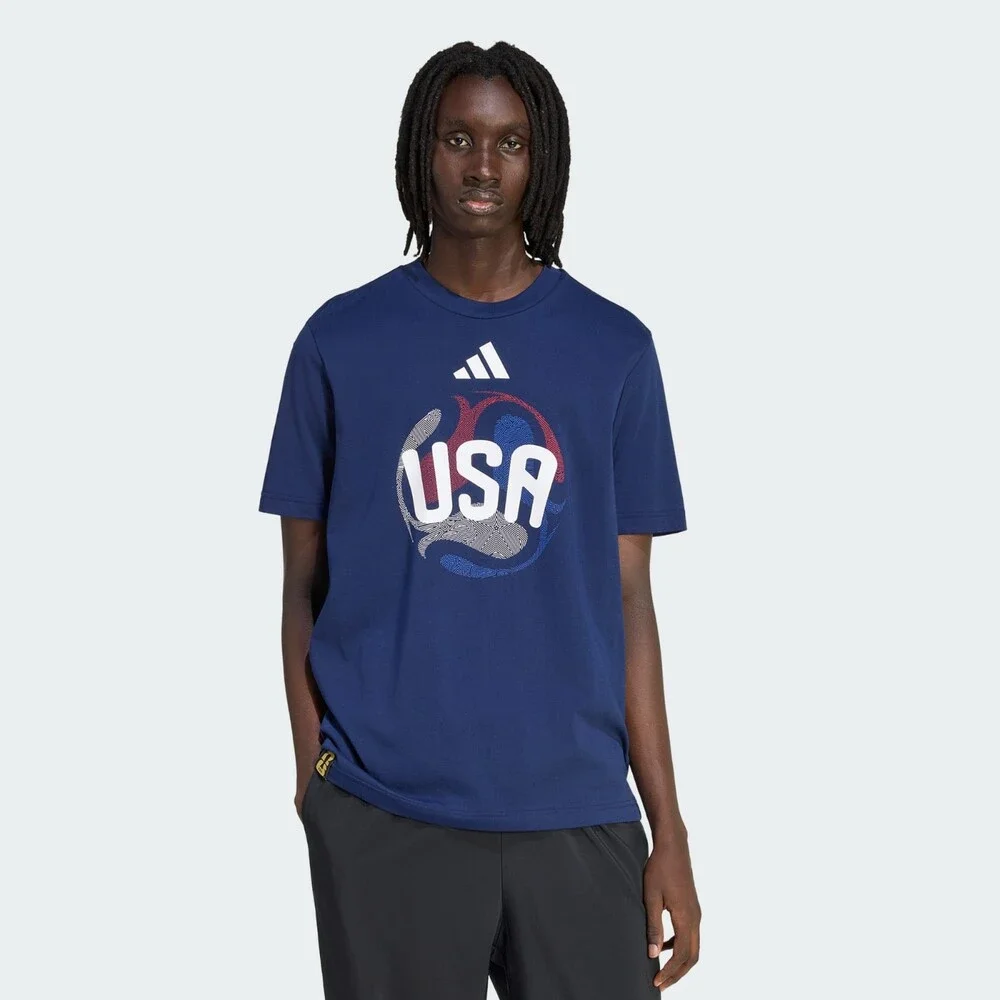 Adidas FIFA World Cup 26 USA T-Shirt Men Navy Blue Graphic Jersey Soccer JAX1845